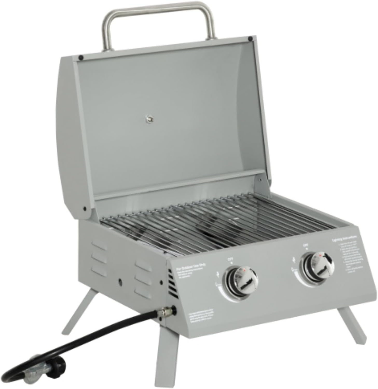 Propane Gas Grill, Burner, Outdoor Portable Tabletop Oven, Outdoor Grill, with Foldable Legs, Lid, Thermometer, Suitable for Camping, Picnic, Backyard, Light Gray