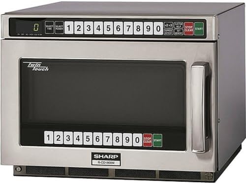 Sharp R-CD1800M Commercial Microwave Oven, TwinTouch Heavy Duty with Dual TouchPads, 1800 Watts, 0.75 Cu. Ft. Capacity, Stainless Steel, 10 Memory Pads, 4-Stage Programming, Auto Voltage Sensor