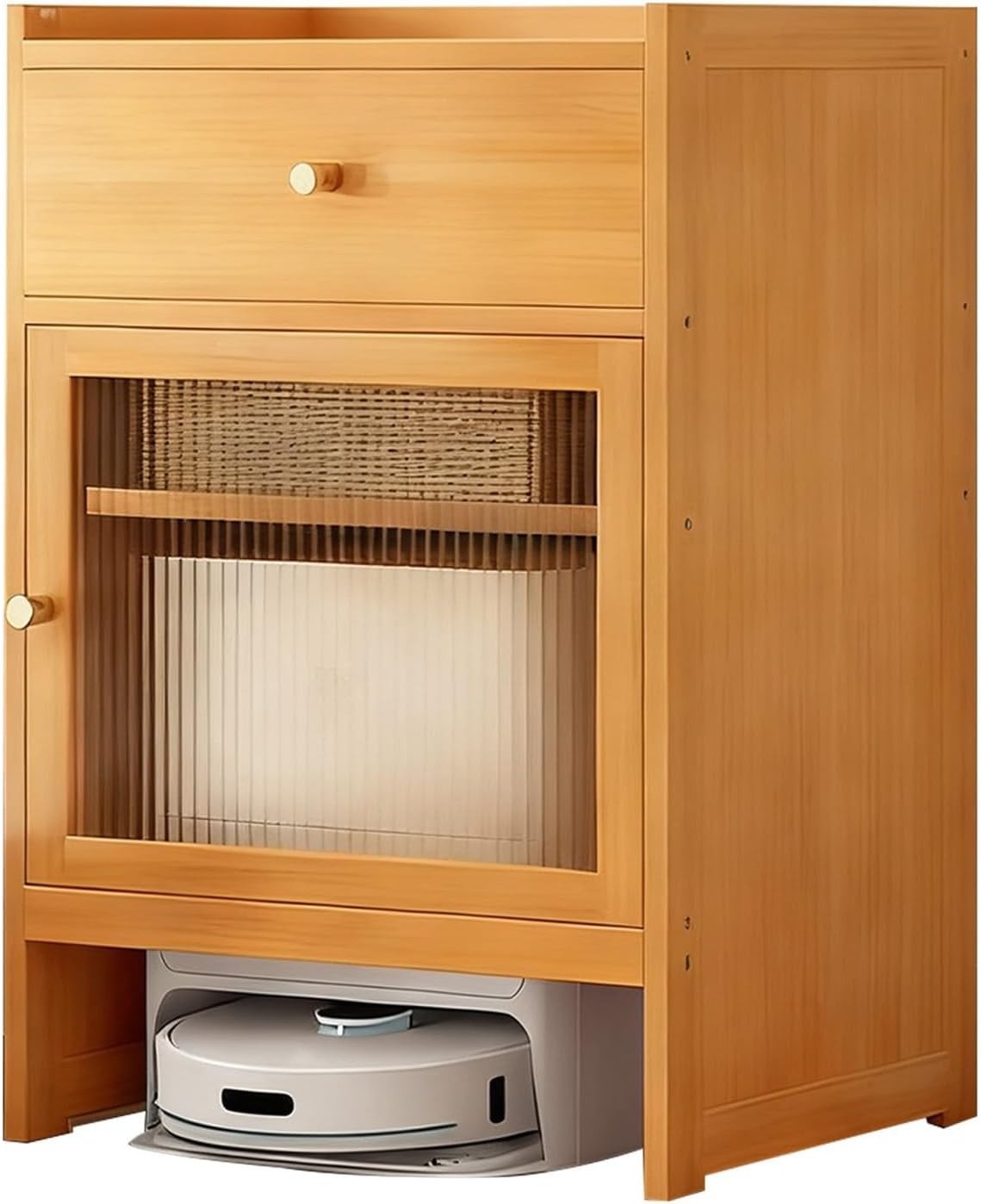 Robot Vacuum Storage Cabinet,Robot Vacuum Stand Cabinet with Adjustable Shelf,Hidden End Side Table for Living Room,Ideal Space Saver for Living Room and Kitchen Use(Natural)