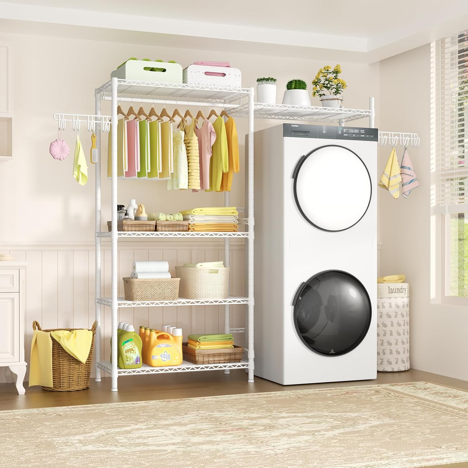 Ulif U6 Clothes Drying Rack, 5-Tier Over Washer and Dryer Laundry Room Storage and Organizer, Heavy-Duty Space Saver, 65.3