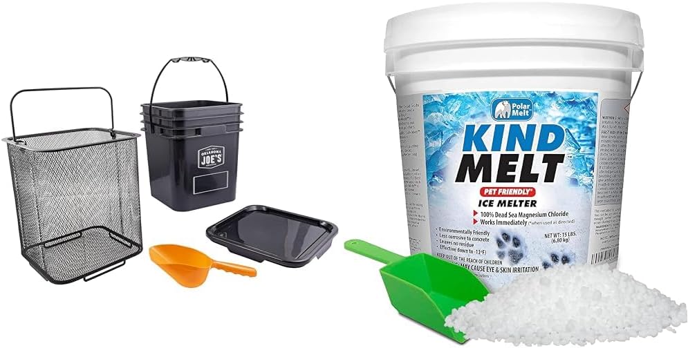Oklahoma Joe's 5159038W01 Pellet Bucket Kit, Black & Harris Kind Melt Pet Friendly Ice and Snow Melter, Fast Acting 100% Pure Magnesium Chloride Formula with Scoop Included, 15lb