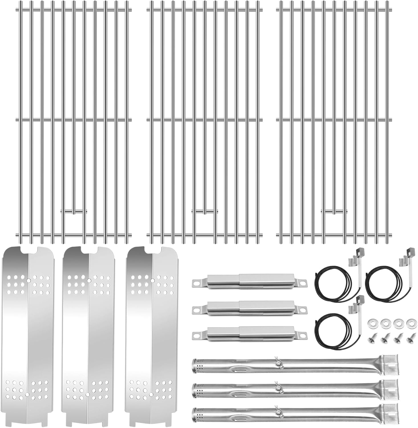 Criditpid Grill Replacement Parts for Charbroil 463340516 463370519 463370516 463278418, Stainless Steel Grill Grates, Burner & Igniter, Heat Plates, Flame Carryover for Charbroil Gas2coal 463340516.