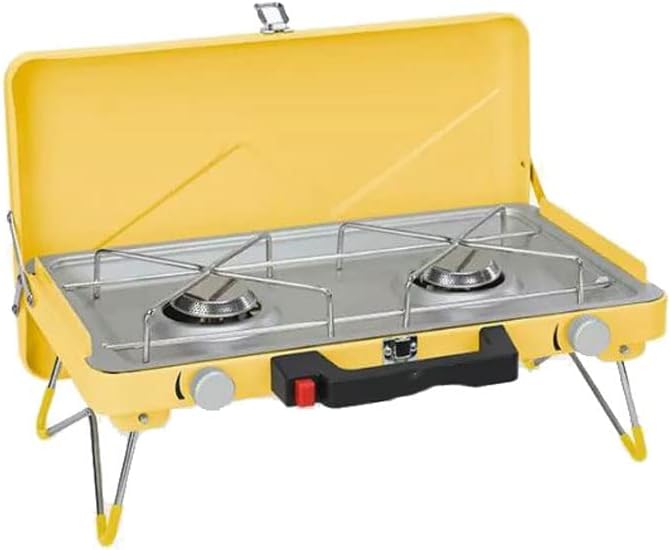 Cassette Stove Outdoor Portable Gas Camping Two-end Barbecue Cooker (Yellow)
