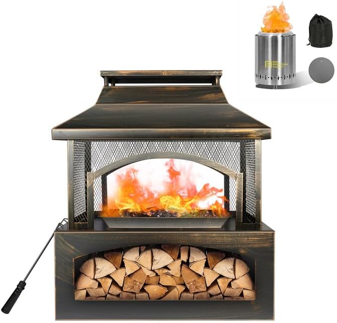 Red Mountain Valley 37in Large Fire Pits & Outdoor Fireplaces with Smokeless Silver Tabletop Fire Pit for Patio, Backyard