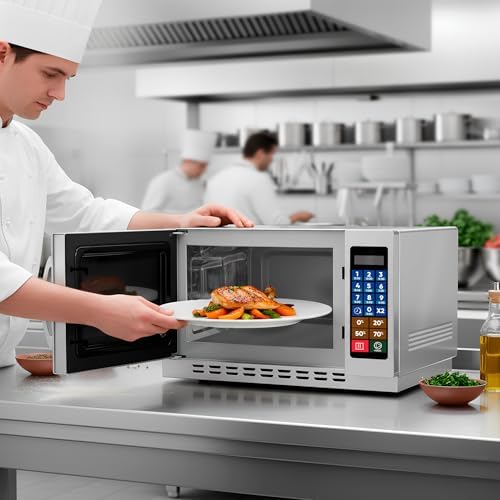 SARO Commercial Microwave Oven, Stainless Steel, 34L/1.2 Cu Ft Capacity, 1000W, Digital Controls, 100 Recipe Memory, LED Display, 55.3x48.8x34.3 cm