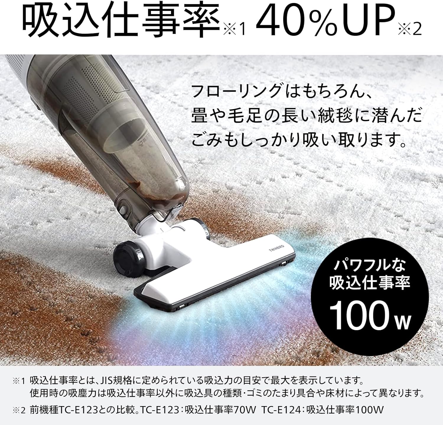 Twin Bird TC-E124SPW Cyclone Stick Cleaner, 2-Way Vacuum Cleaner, Special White