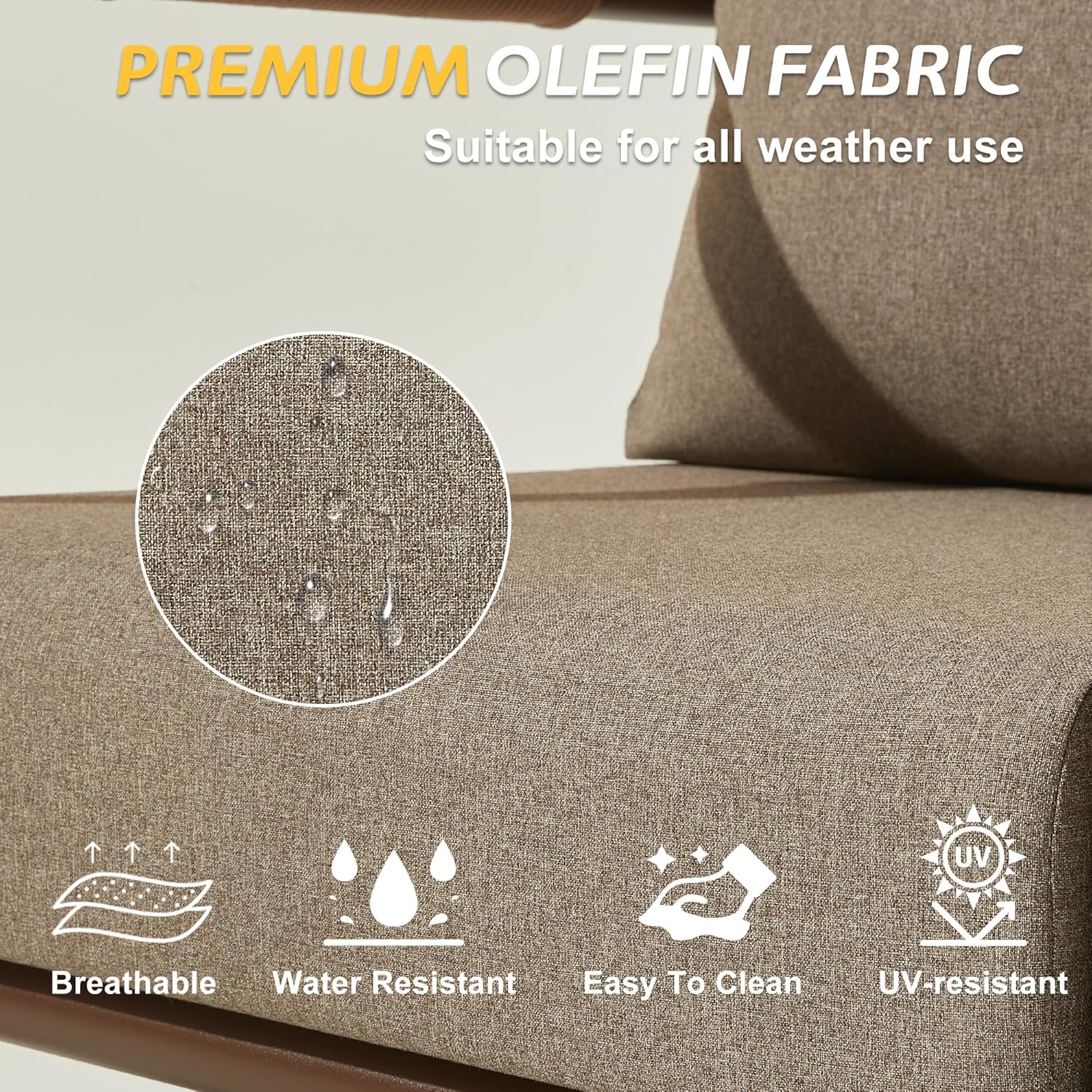 Outdoor Aluminum Patio Furniture Set, 5-Seats Patio Conversation Sofa Set with 2 Swivel Rocking Chairs and Oversized Fire Pit Table w/Glass Wind Guard, All Weather for Balcony, Garden-Brown