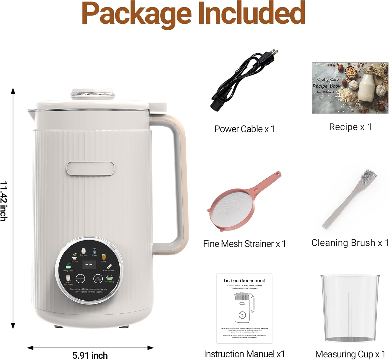 Nut Milk Maker Machine - 8 in 1 Soy Milk Maker Machine 35oz with Self-Cleaning, 18H Delay Start & 4H Keep Warm, Automatic Plant-Based Milk Blender for Almond, Oat, Coconut, Soybean - White