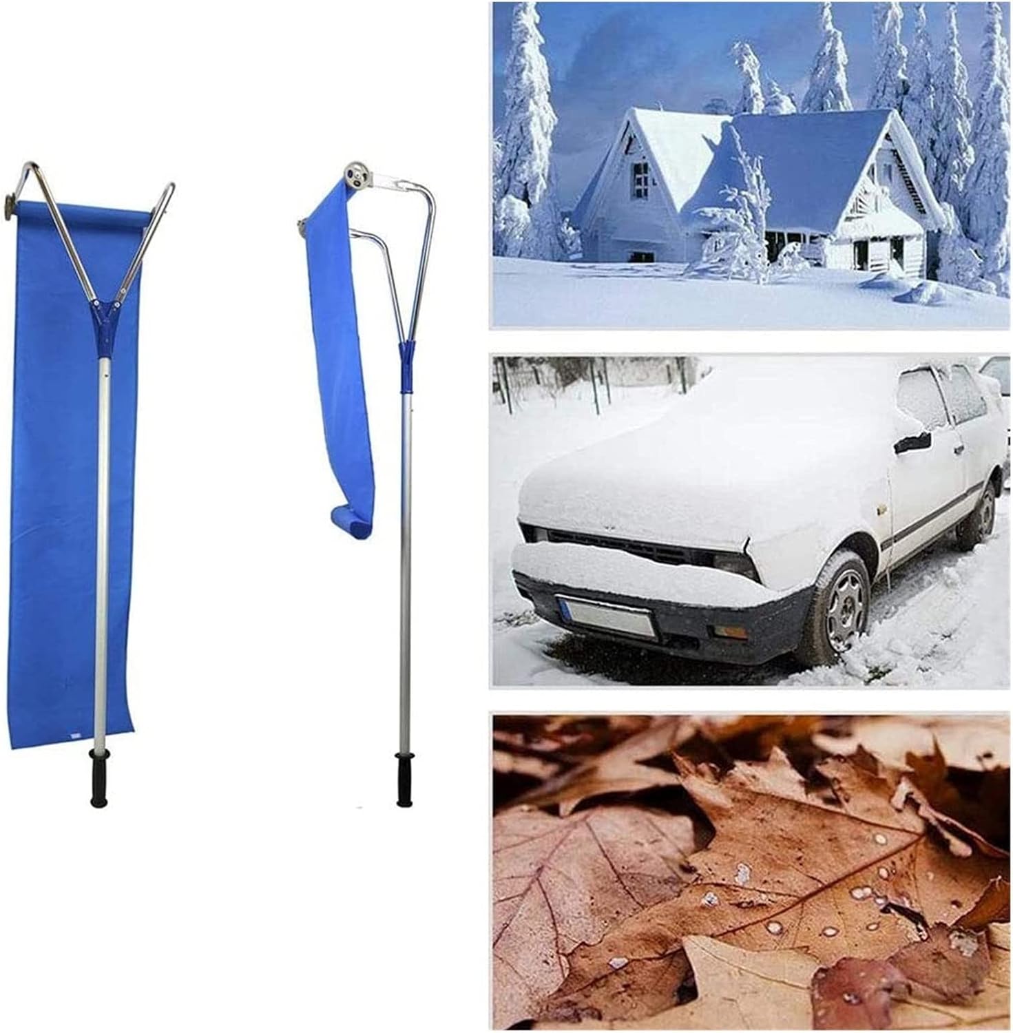 Snow Rake Roof Snow Remover for House, Adjustable Height Roof Snow Scraper, Roof Snow Removal Tools with Telescopic Skid Bar and 4.5M Oxford Cloth