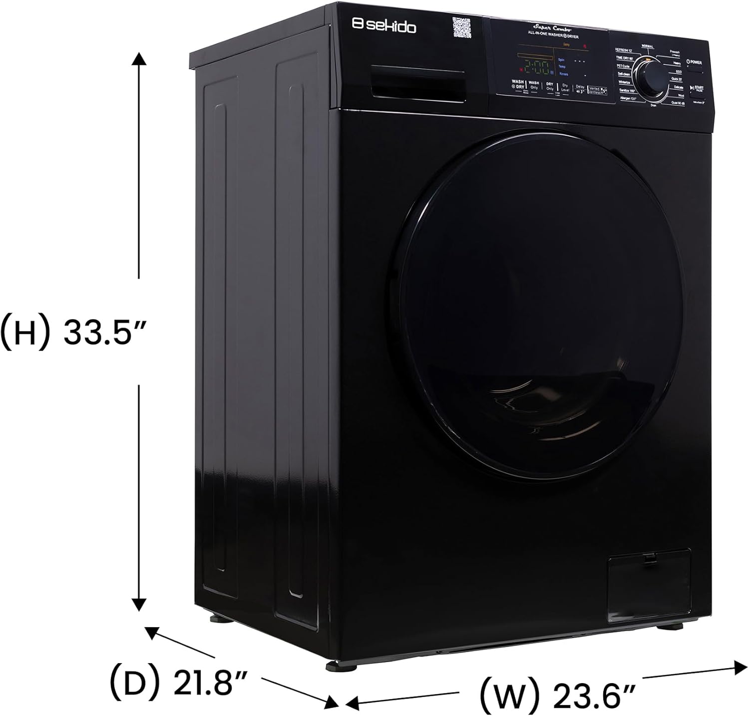 Sekido All-in-One Washer Dryer VENTLESS/VENTED PET cycle 1.62cf/15lbs 110V (Black)