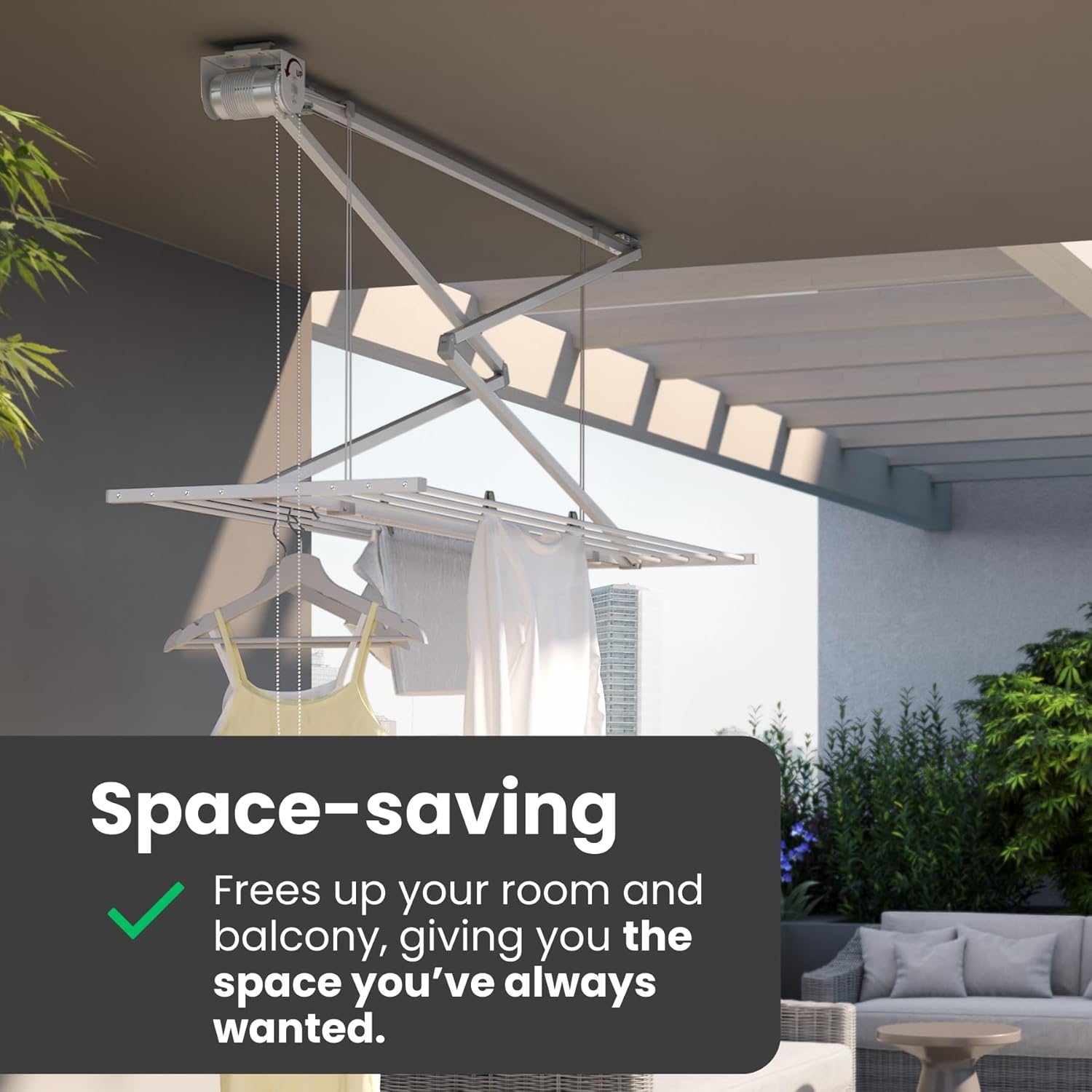 foxydry Mini, Ceiling Mounted Clothes Drying Rack, Pulley Clothesline, Vertical Folding Laundry Drying Rack 59.8x21.25x9.8 in