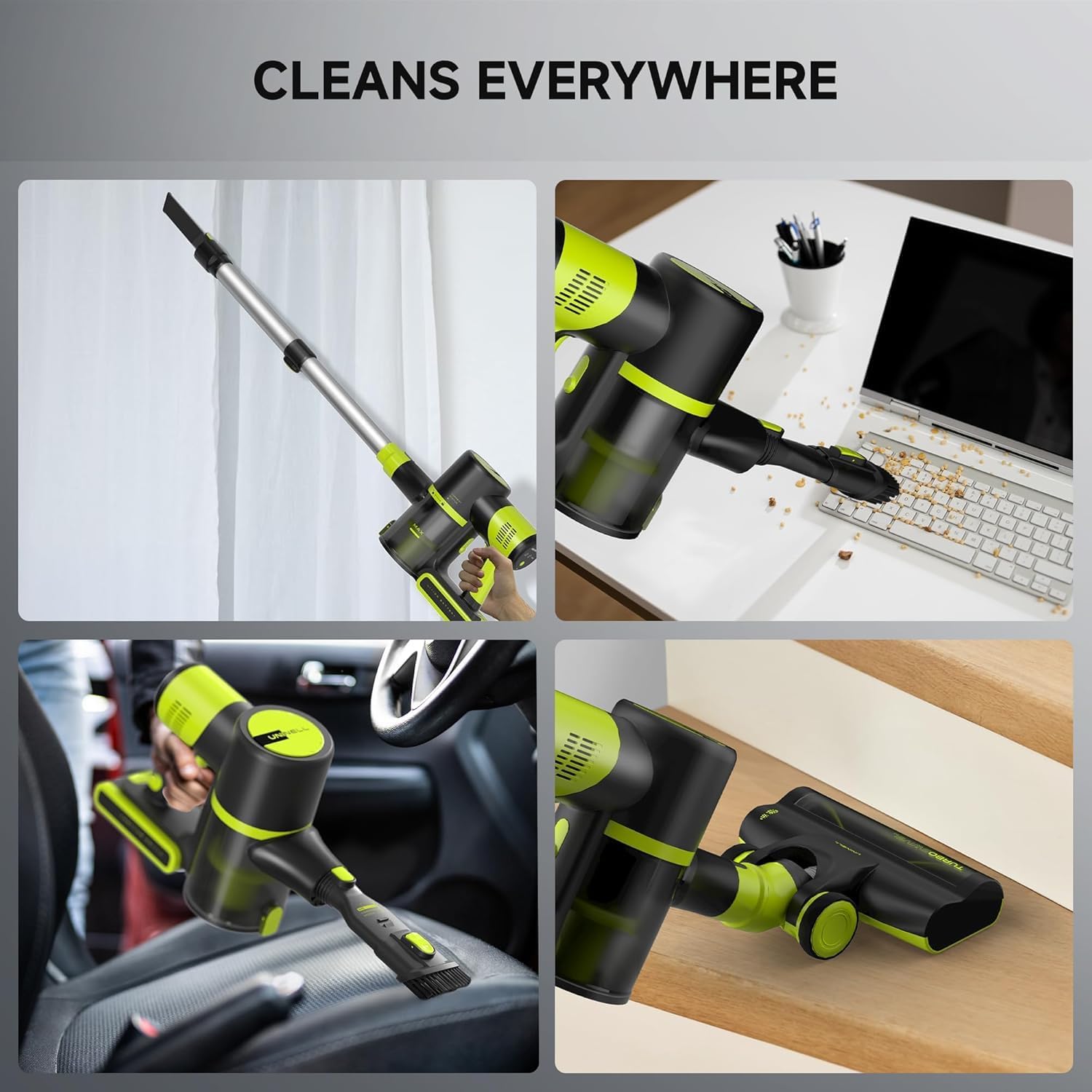 UNINELL HOME Cordless Vacuum Cleaner, 45Kpa 55 Mins Vacuum Cleaners for Home, Lightweight, Anti-Tangle, Self-Standing, Rechargeable Vacuum Stick Cordless for Pet Hair, Floors, Carpet