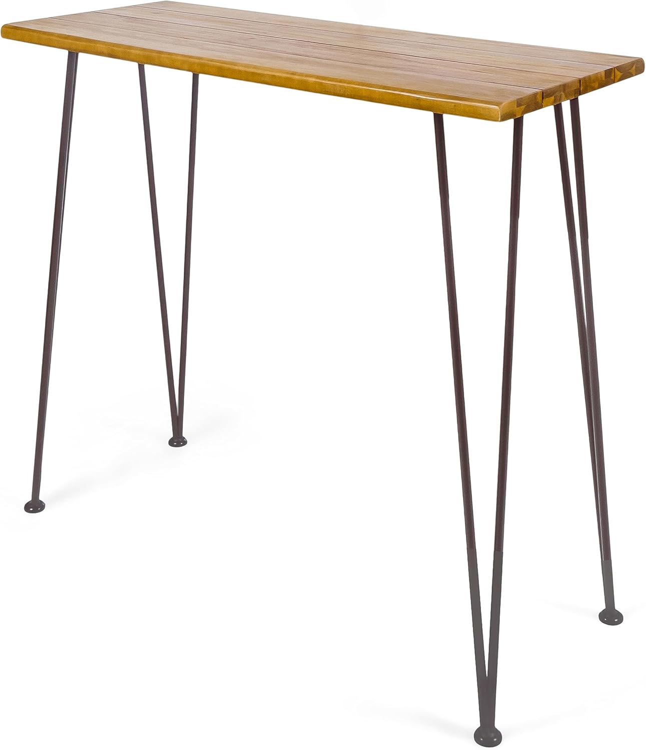 Christopher Knight Home Denali Ouotdoor Industrial Acacia Wood Bar Table with Iron Frame, Teak Finish / Rustic Metal