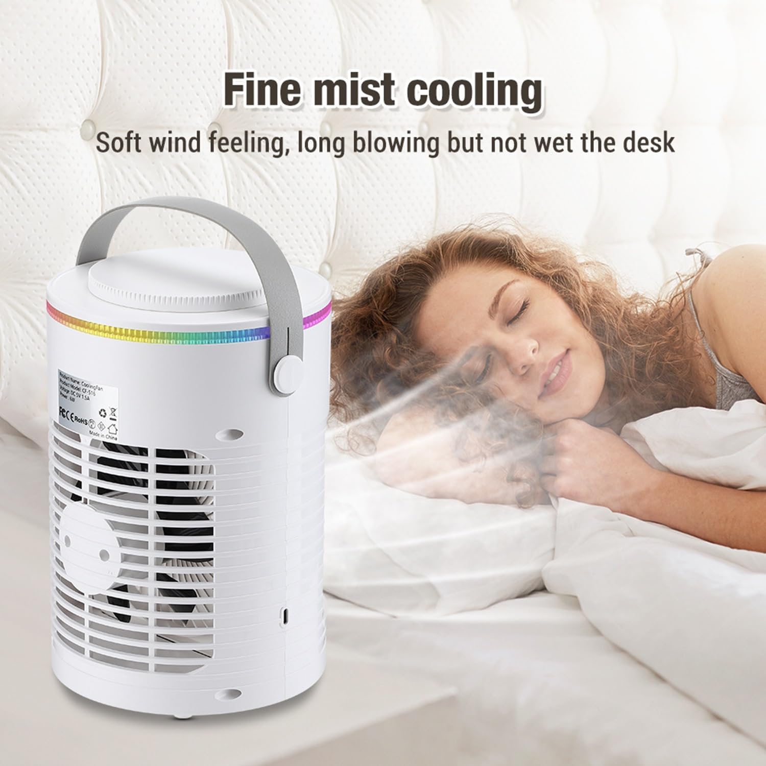 KtEli Portable Air Conditioners, 600ml Evaporative Mini Air Conditioner 3-IN-1 Portable AC Unit, 7 Color Lights Personal Air Conditioner Portable for Room Bedroom Office Camping