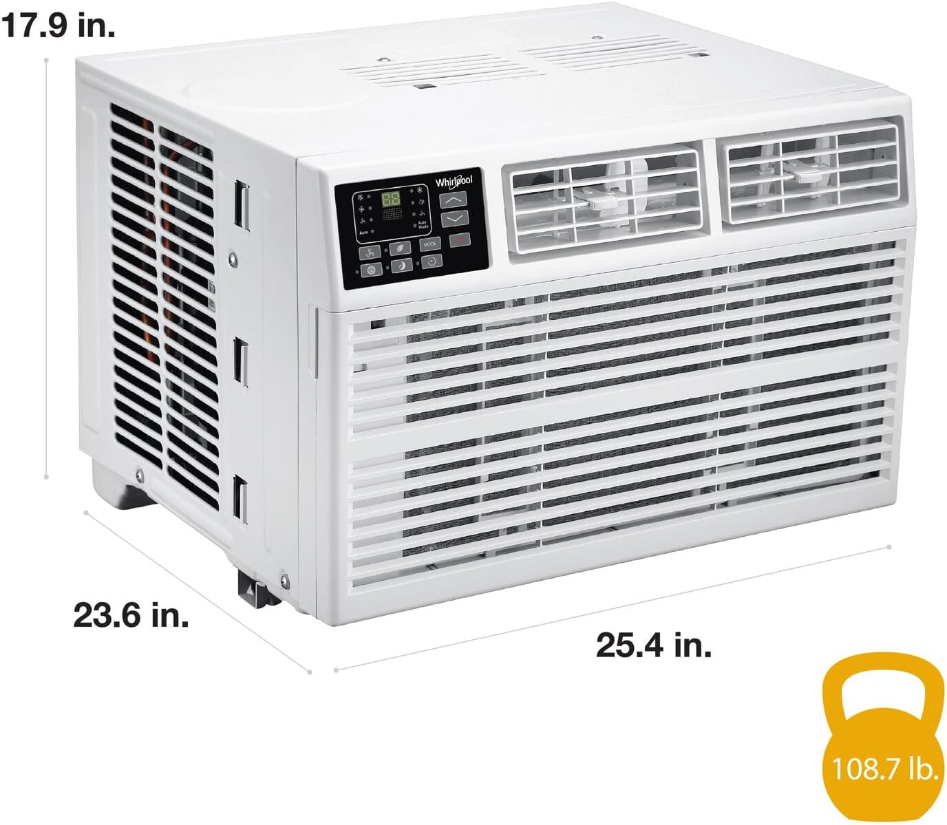 Whirlpool 18,000 BTU 230V Window Air Conditioner with Supplemental Heat, Window Mounted AC Unit with Heater for Apartment, Living Room, Bedroom, Large Rooms up to 1000 Square Feet