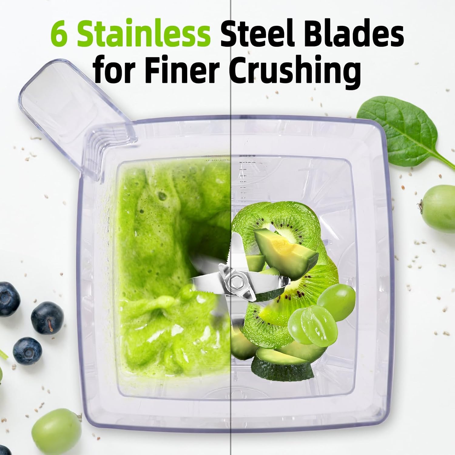 OMMO Blender for Smoothies: 1800W Peak Blenders for Kitchen, 68oz BPA-Free Pitcher, Timer & Speed Control, 6 Stainless Steel Blades, Dishwasher Safe Blender for Ice Crush/Smoothies/Frozen Drinks/Black