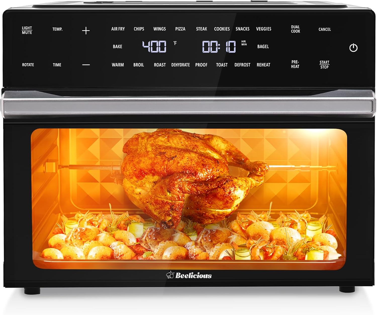 Beelicious 32QT Extra Large Air Fryer, 19-In-1 Air Fryer Toaster Oven Combo with Rotisserie and Dehydrator, Digital Convection Oven Countertop Airfryer Fit 13