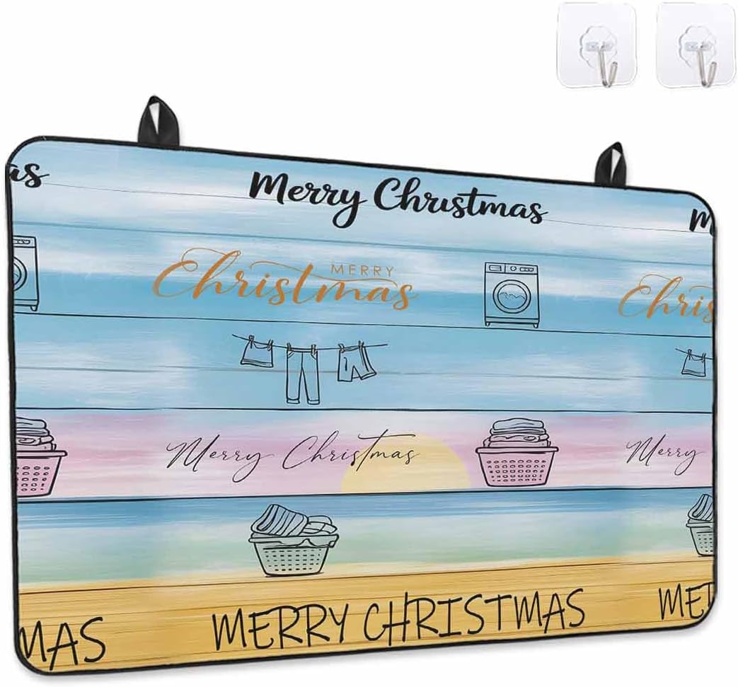 Merry Christmas Stove Top Covers for Electric Stove, Kitchen Table Protection Mat, Blue Wood Clothes Laundry Room Washing Machine Heat-Proof Glass Cooktop Pad Cover for RV/Small Kitchen 36