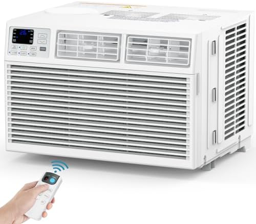 COWSAR 10000BTUs Window Air Conditioner, Window AC Unit Cooling up to 450sq.ft, 4 Modes and 3 Fan Speeds, 24H Timer, Remote Control, Quiet Operation, Reusable Filter
