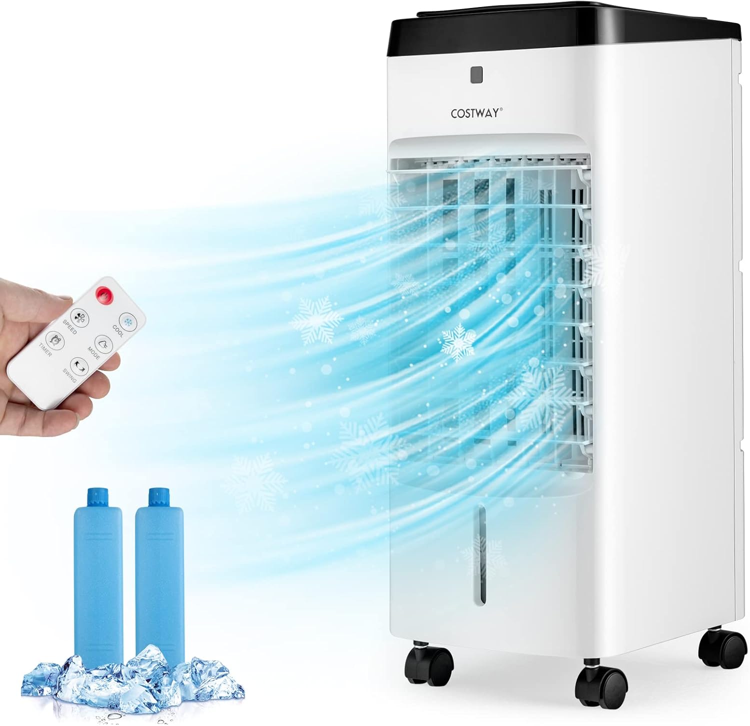 COSTWAY Evaporative Air Cooler, 3-in-1 Portable Quiet Swamp Cooler and Humidifier with Remote, 4 Modes, 70° Oscillation, 12H Timer, Water Tank Lock, Evaporative Cooler for Bedroom Home Office Dorms