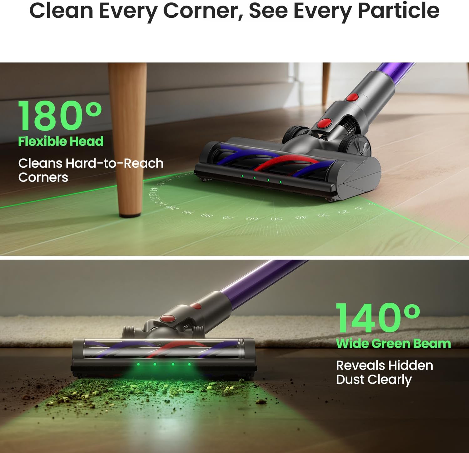Xlife Cordless Vacuum Cleaner, 550W 48KPA Stick Vacuum Cleaners for Home, Wireless Vacumm with Self-Standing, Anti-Tangle Brush for Hardwood Floor/Carpet/Pet Hair-P12