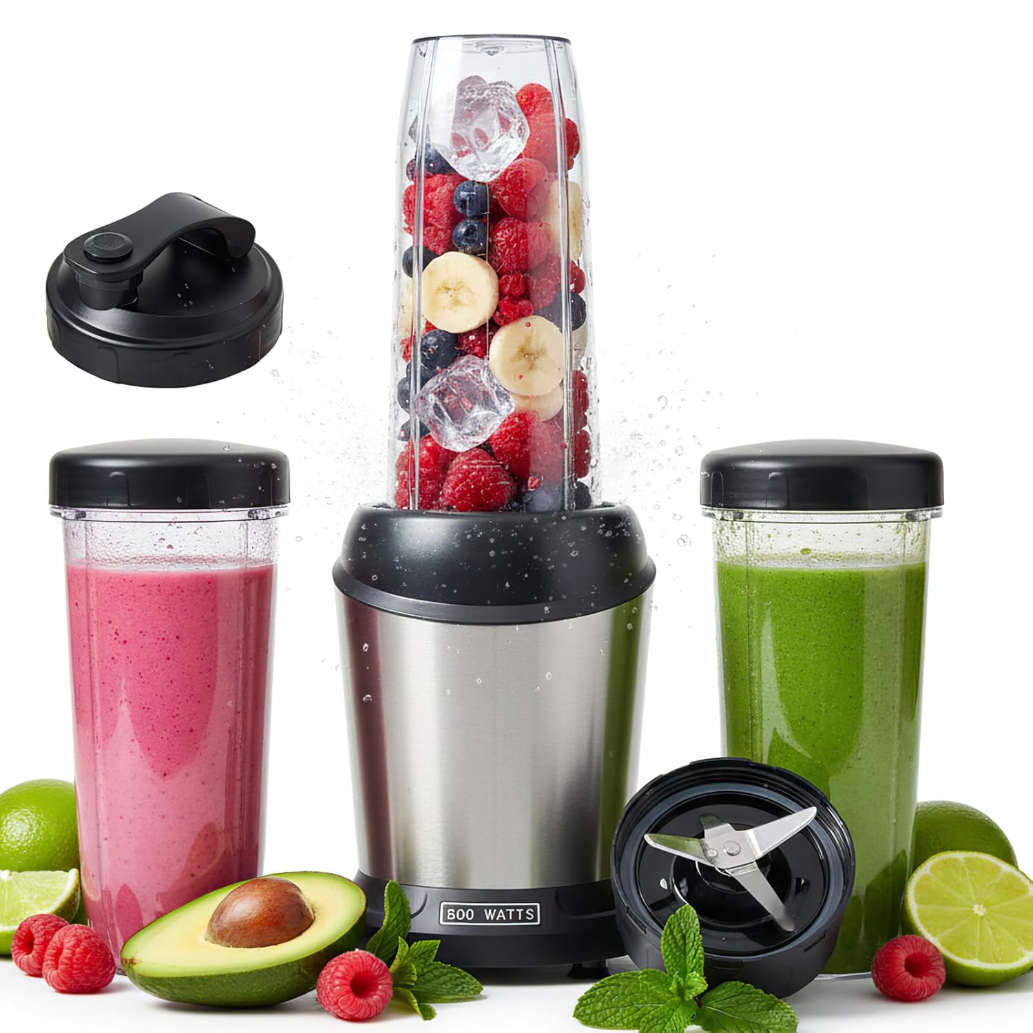 OLIXIS Smoothie Blender, Personal Blenders for Kitchen with 17 24 34 oz BPA-Free Portable Cups, Mini Smoothie Maker for Shakes, Sauces, Juice and Ice Crushing, Silver
