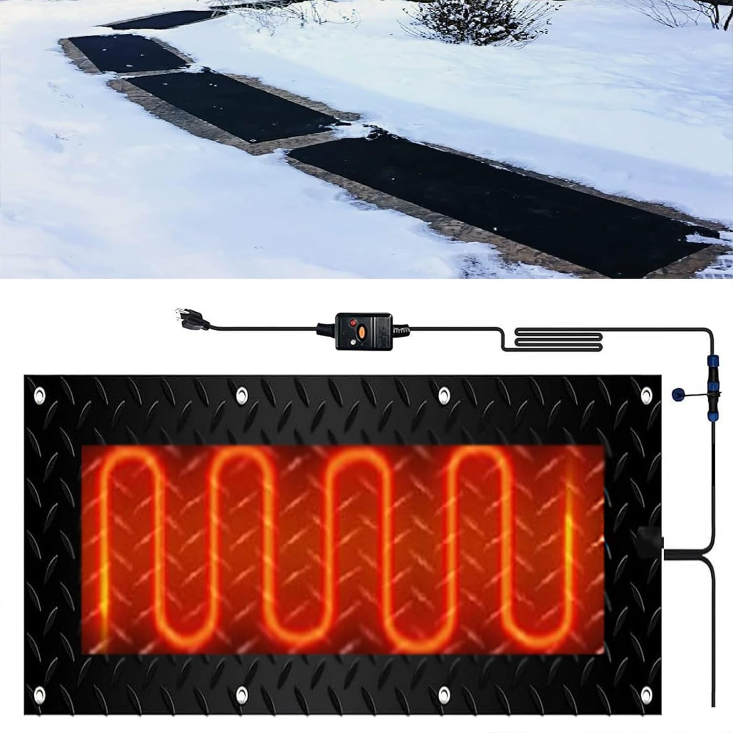 Heated Snow Melting Mats for Stairs, 1/2/3/4/5 pcs Outdoor Stairs- Non-Slip Winter Removal and Ice Melt Products -Heating Entrance for Winter Outdoor Stairs Doorways Walkways(1 Pcs,10x48in/(25