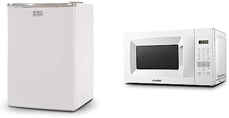 BLACK+DECKER BCRK25W Compact Refrigerator Energy Star Single Door Mini Fridge with Freezer, 2.5 Cubic Ft., White & COMFEE' EM720CPL-PM Countertop Microwave Oven with Sound On/Off, ECO Mode and Easy