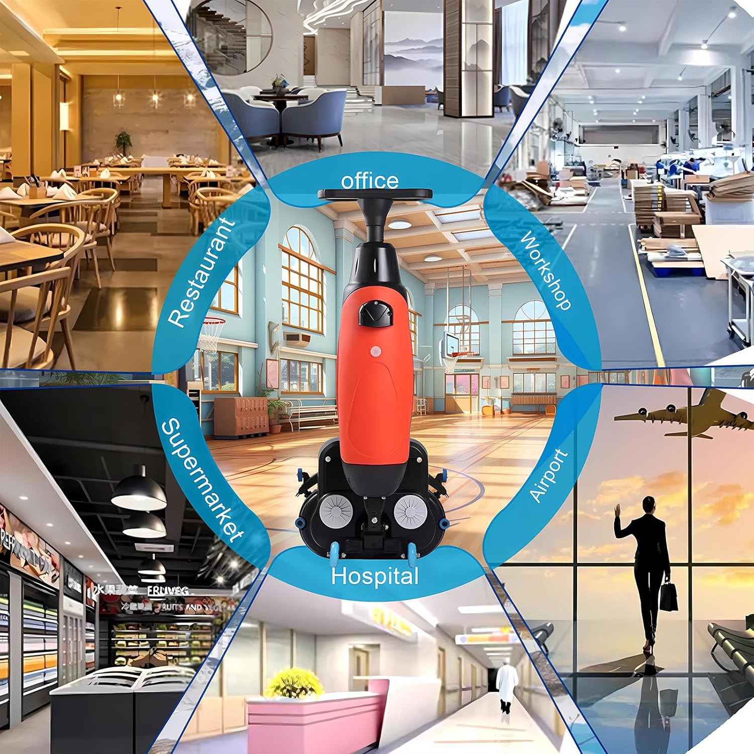 Carpet Cleaning Machine and Floor Scrubber, Dual-Brush Rotary System, Cordless Mini Floor Scrubber, Efficient Cleaning for Commercial Spaces, Schools, and Offices Grey