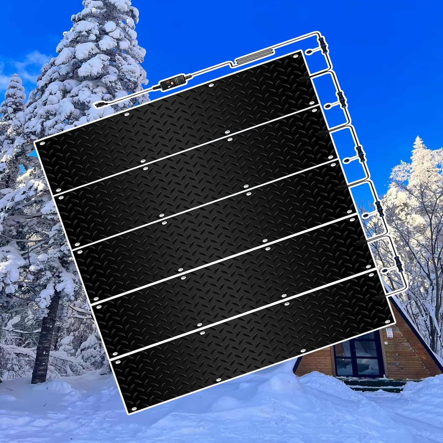 Heated Snow Melting Half Walkway Mats, 1/2/3/4/5 Pieces Heated Snow and Ice Melting Stair Mats with 1.5m Power Cord for Stairs Sidewalk Steps Doorway Entrance, Non-slip Rubber Heating Mats for Winter(