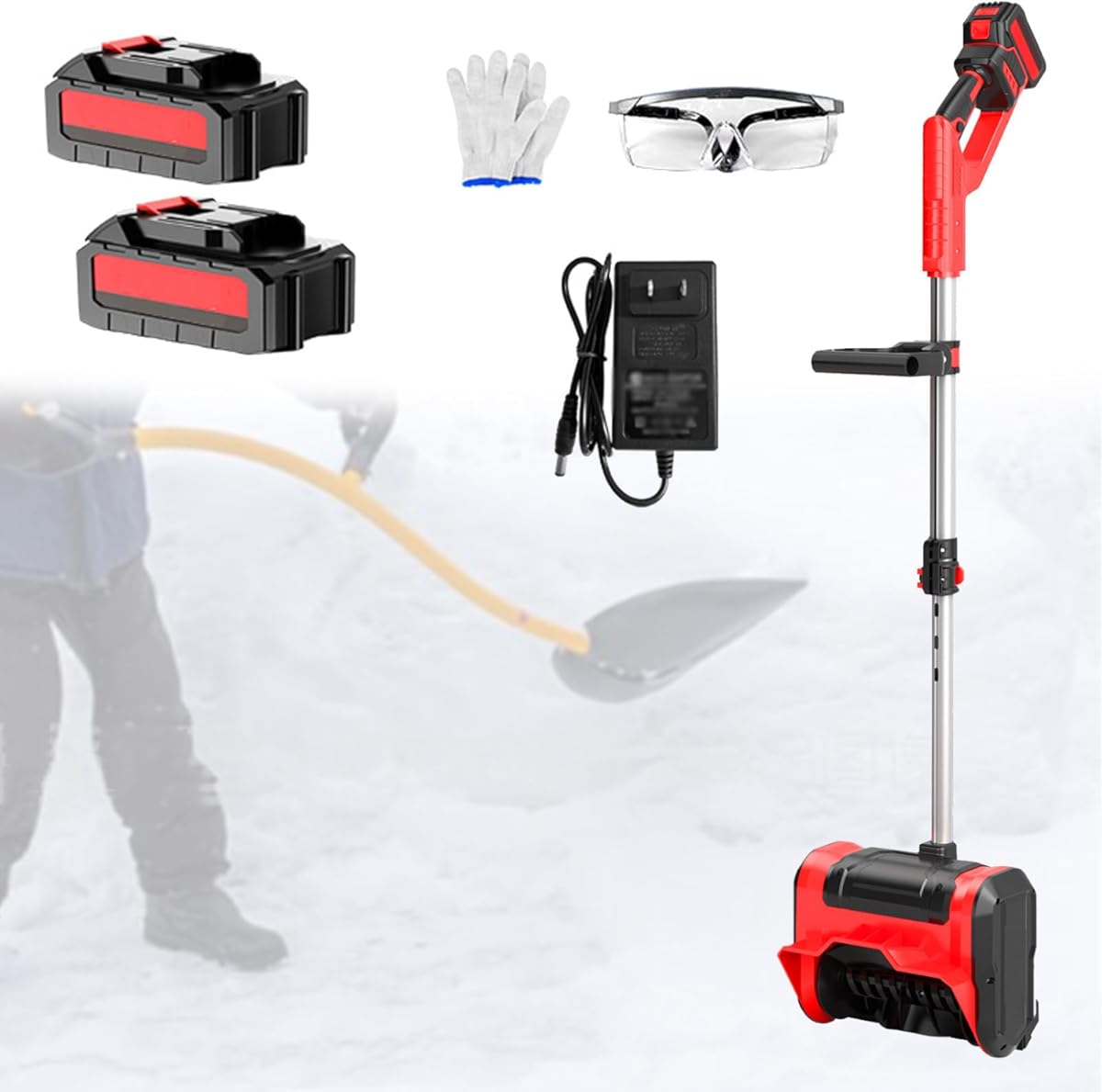 Cordless Snow Blower - 30cm Wide Snow Shovel for Snow, and Garden Debris - Electric Snow Shovel with Telescopic Pole & Adjustable Handle - 2×4500mAh Battery
