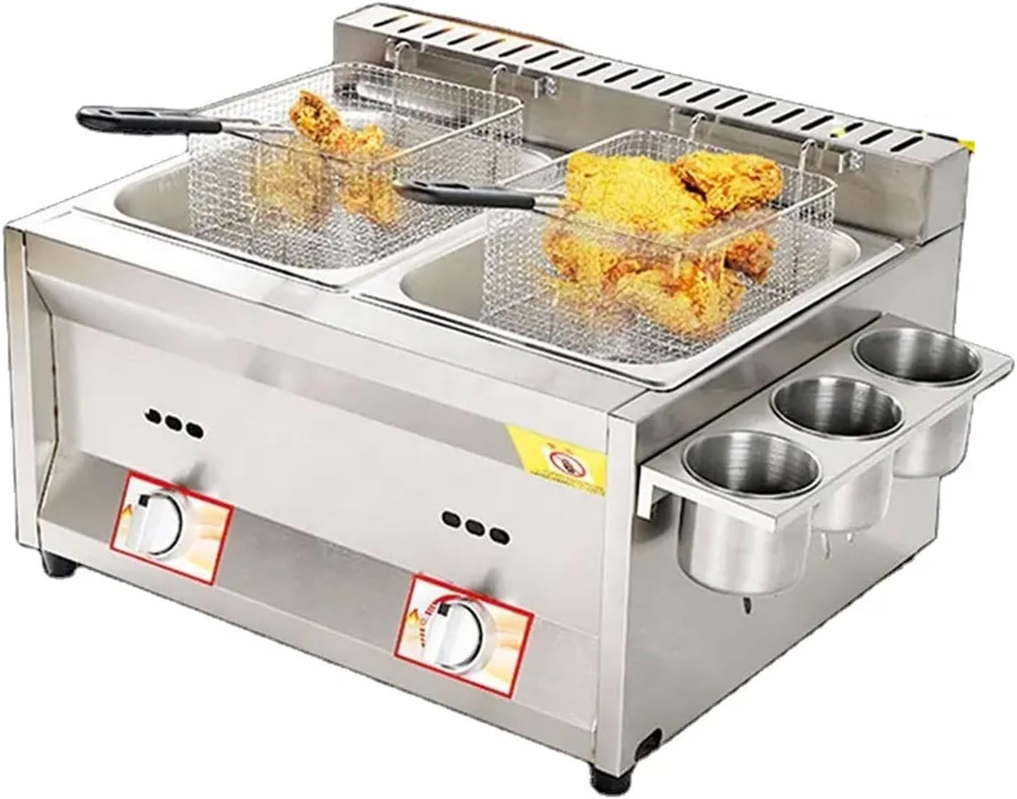 Commercial Gas Deep Fryer, 10Lx2 Stainless Steel Frying Machine with 2 Basket, Large Capacity Countertop Kitchen Fryer for French Fries, Chicken Legs, Chicken Wings, Hot Dogs