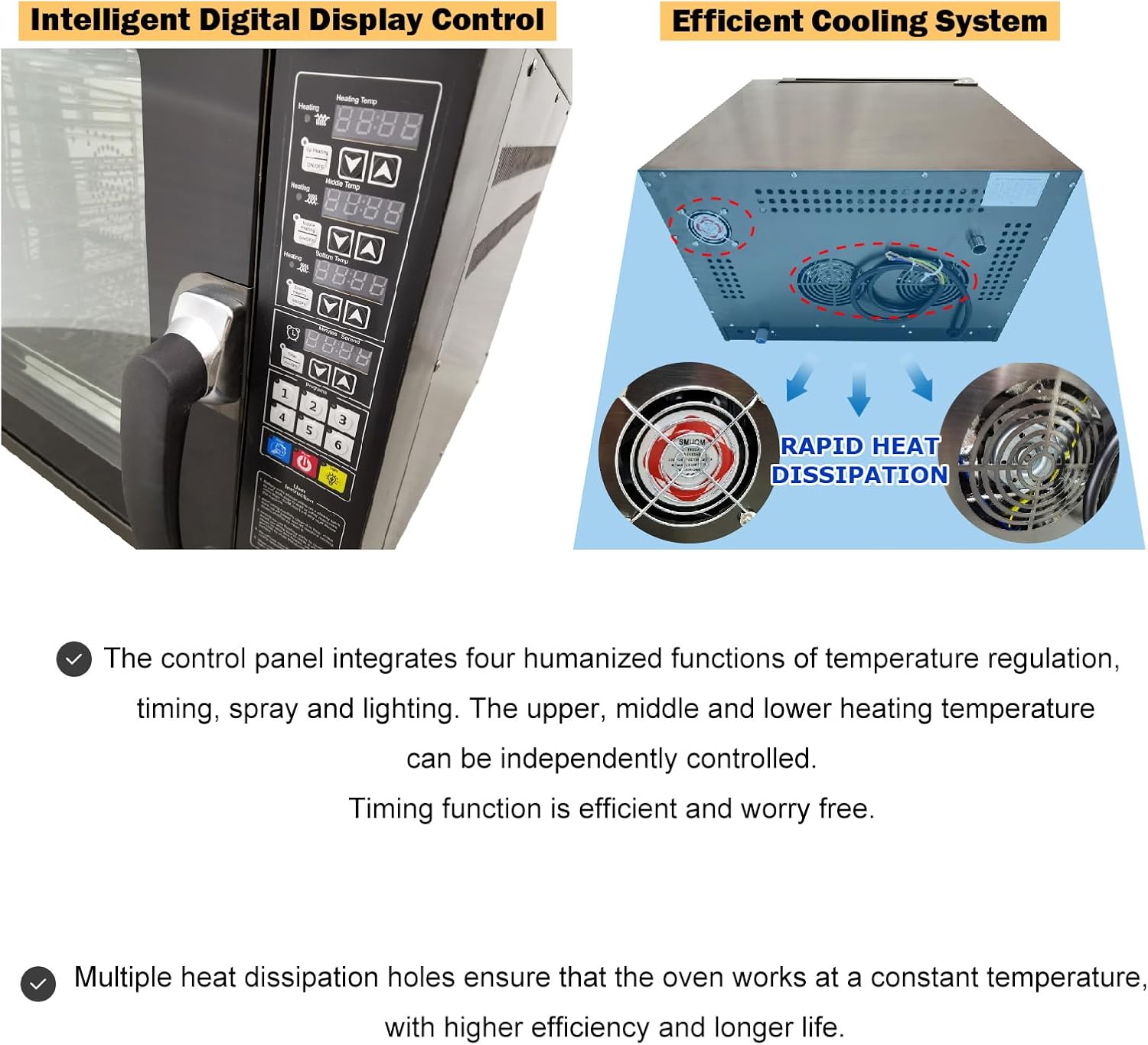 220V Commercial Countertop Convection Spray Baking Oven - 60L (15.85gal) 5500W, 32℉-662℉, 4 Racks, 304 Stainless Steel Hot Air Circulation for Pizza, Cookies, Bread