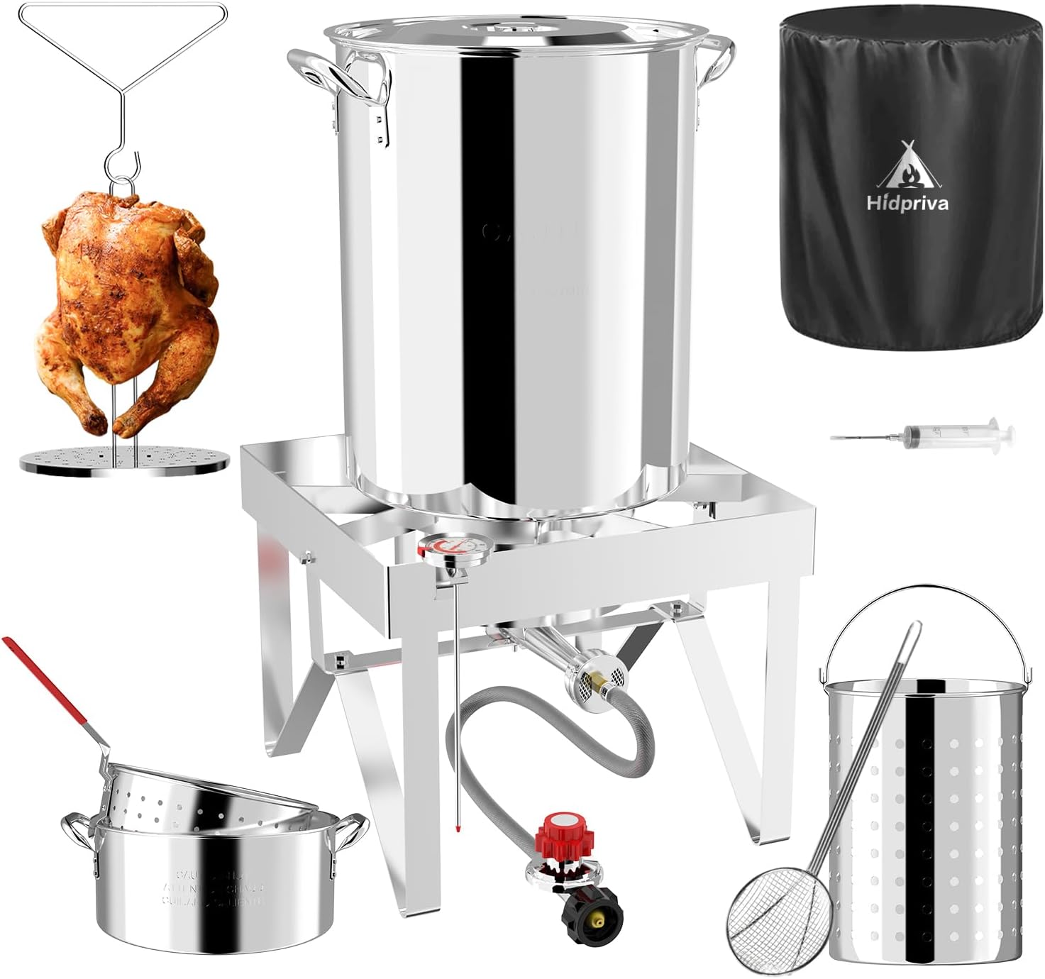 Stainless Steel 30QT Turkey Fryer Kit & 10QT Fish Fryer Kit | Waterproof Cover & 12-inch Skimmer | 55,000BTU Propane Burner Stove | Outdoor Deep Fryer | Crawfish Boiler with Basket