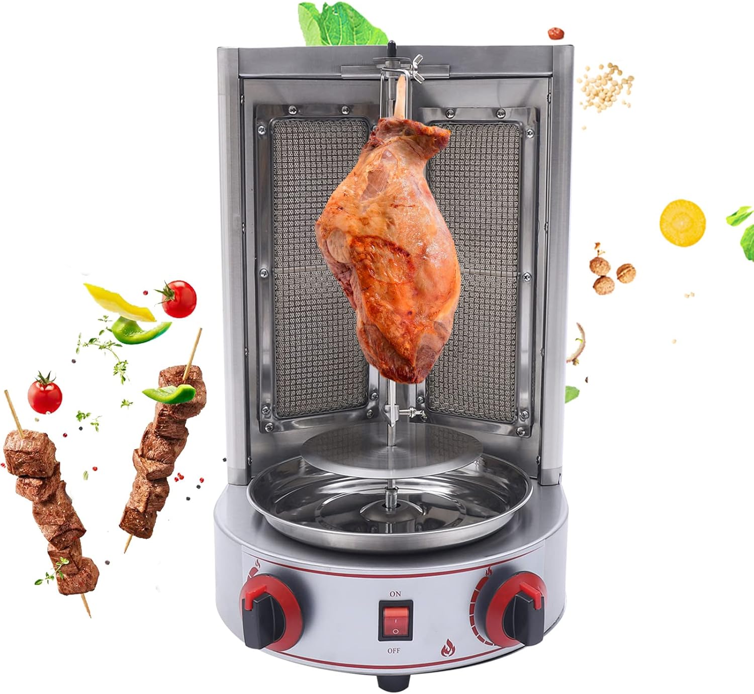 CNCEST Shawarma Machine Doner Kebab Grill, Vertical Rotisserie Oven Grill, 110V 3000W Gas Vertical Broiler Spinning Doner Kebab Gyro Grill Machine for Restaurant Dinner Home Kitchen
