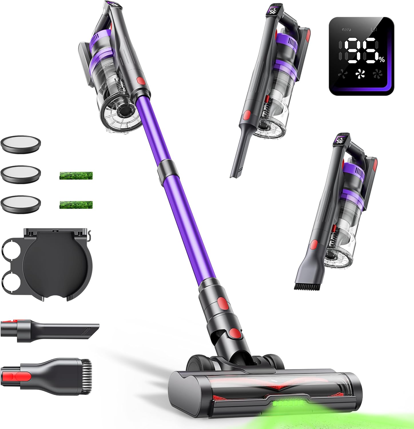 Cordless Vacuum Cleaner, 550W 45KPA Cordless Stick Vacuum Cleaner with Rechargeable Battery, Anti-Tangle Brush, Build-in Aromatherapy, Handheld Vacuum Cleaners for Home/Pet Hair/Carpets/Floors
