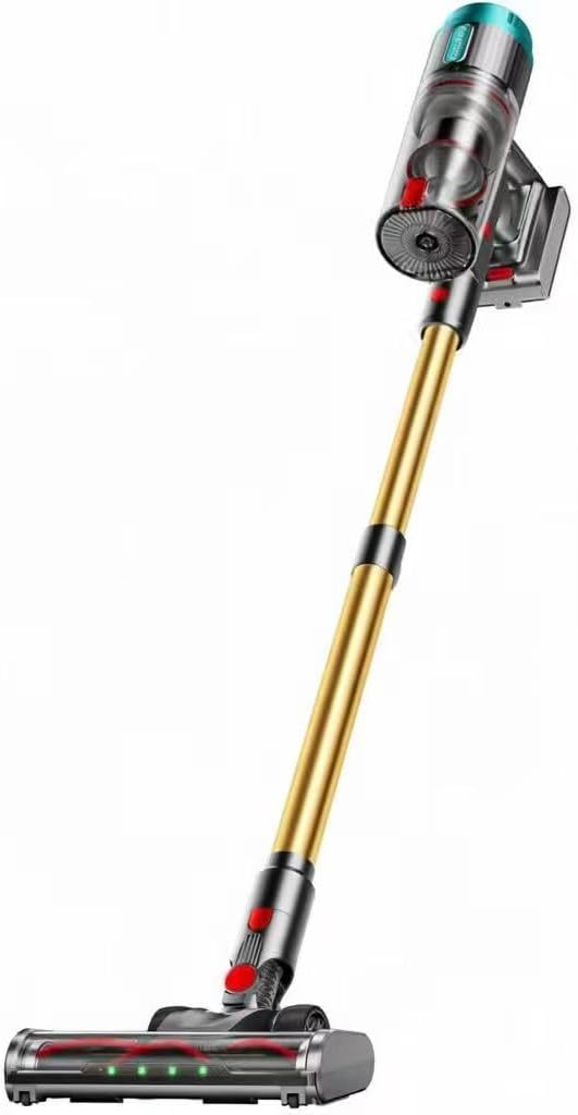 Cordless Vacuum Cleaner, 600W, 50KPA Suction, 80 Minutes Runtime, Self-Standing Stick Vacuum with Anti-Tangle Brush, LED Screen, Rechargeable, Gold