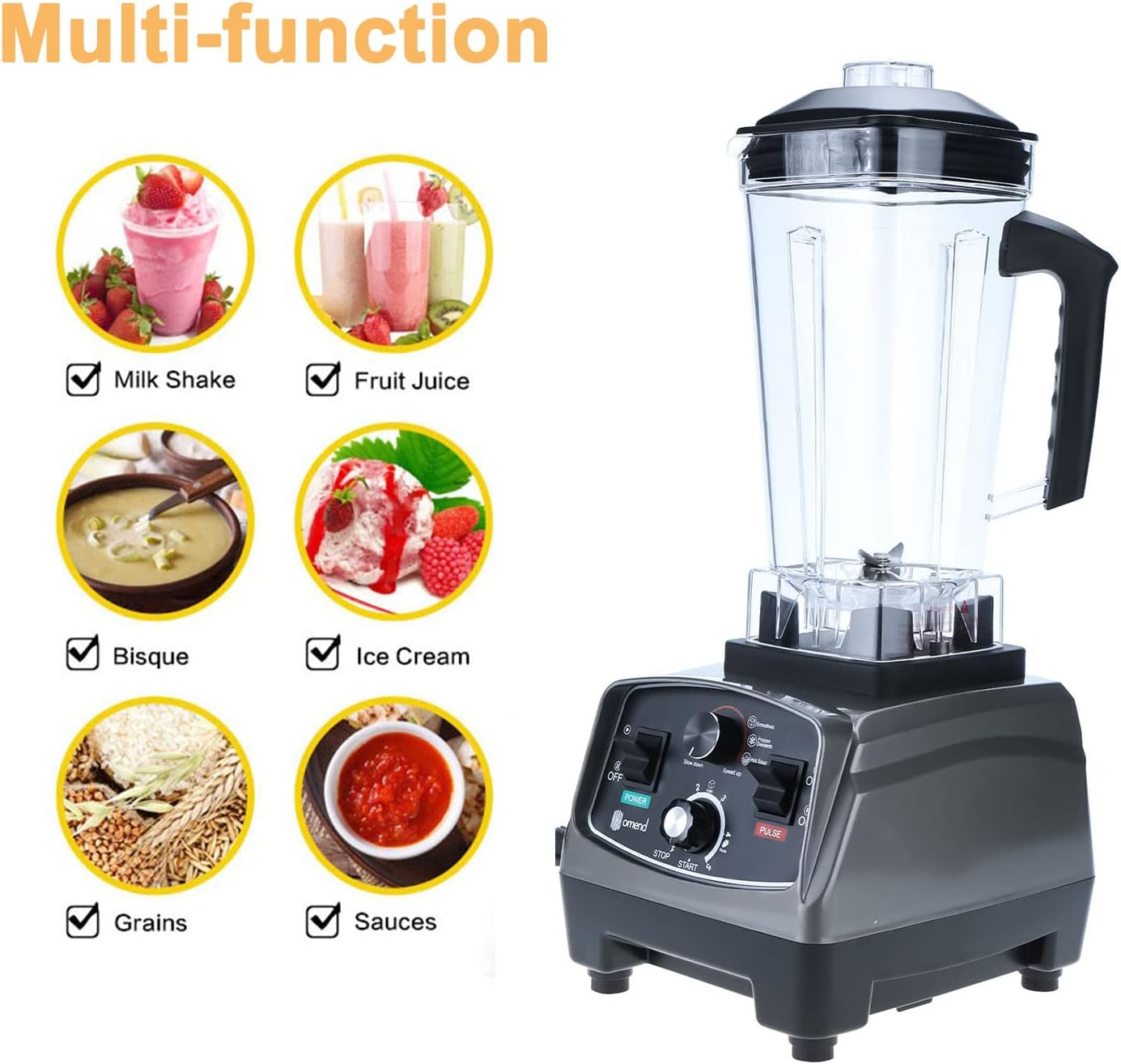 2L Professional kitchen Blender, 1400W Portable Countertop Blender, High Power Home and Commercial Blender with Timer, Cups for Crushing Ice,Shakes and Smoothies
