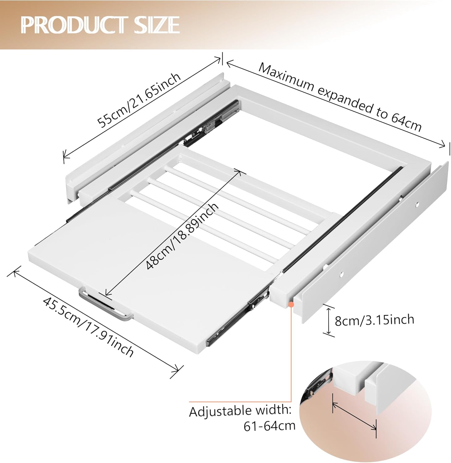 Stacking Kit for Washer and Dryer, 60x55cm, Washing Machine Stacking Kits with Pull-Out Plate, Metal Connecting Frame for Washing Machine Dryer with Drying Rack (Including Ratchet Ropes)