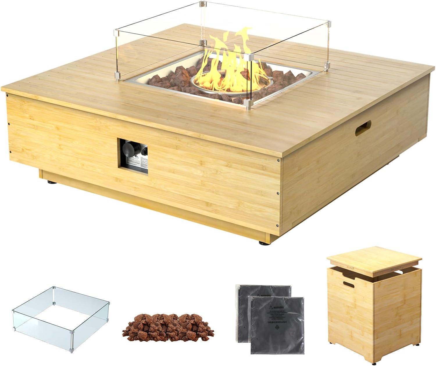 SUMOLOLIFE Fire Pit Table Propane Gas Fire Pit Table with Propane Tank Cover, 42.9