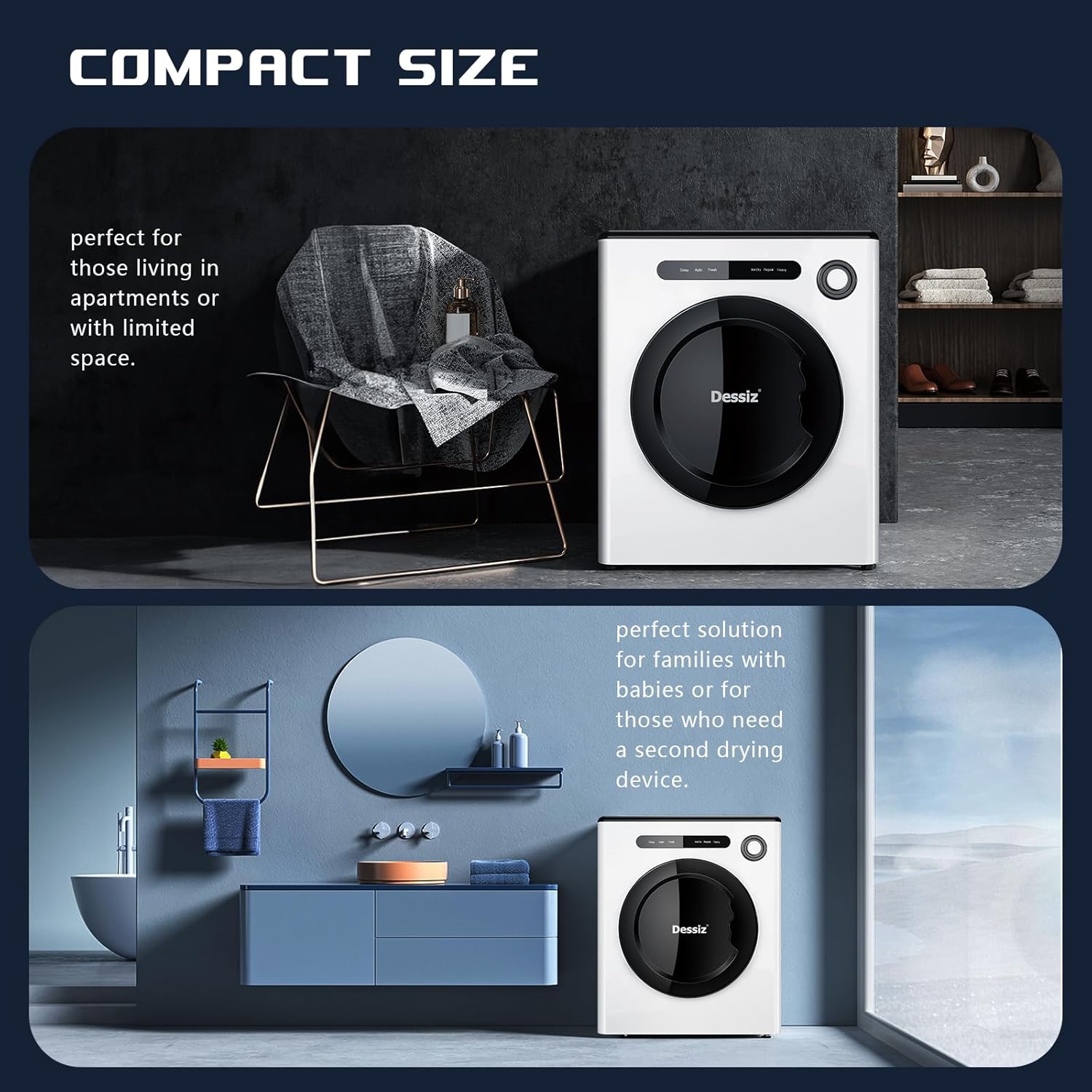 110V 970W Portable Clothes Dryer Machine, 11LBS Capacity Compact Laundry Dryer, for Small Spaces RVs&Apartments Quiet, Sturdy&Easy to Use, Supplemental Dryer for Laundry Machines Drying, White