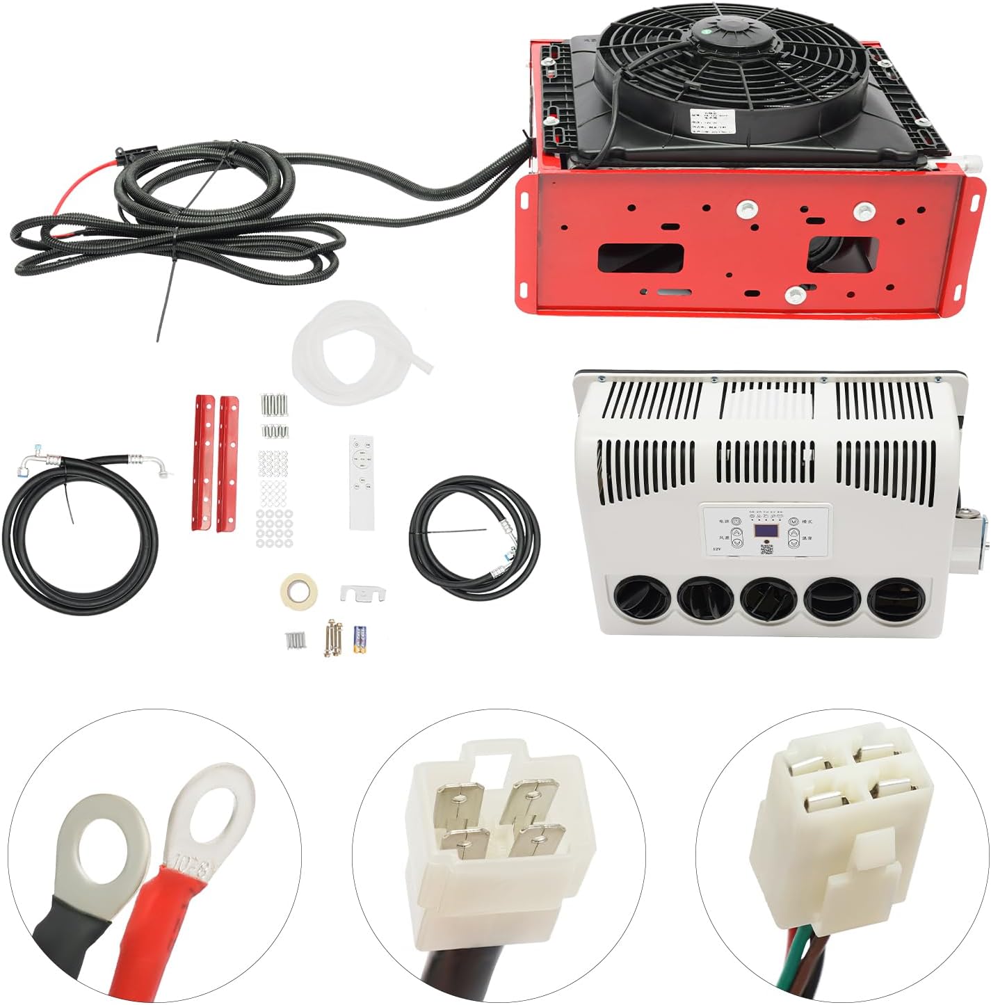 12V Split AC, Vehicle Air Conditioner Car Cooling System Truck A/C Unit Parking Cooler Cooling Capacity 2400W for RVs Vans Trailers Excavators Construction Vehicles