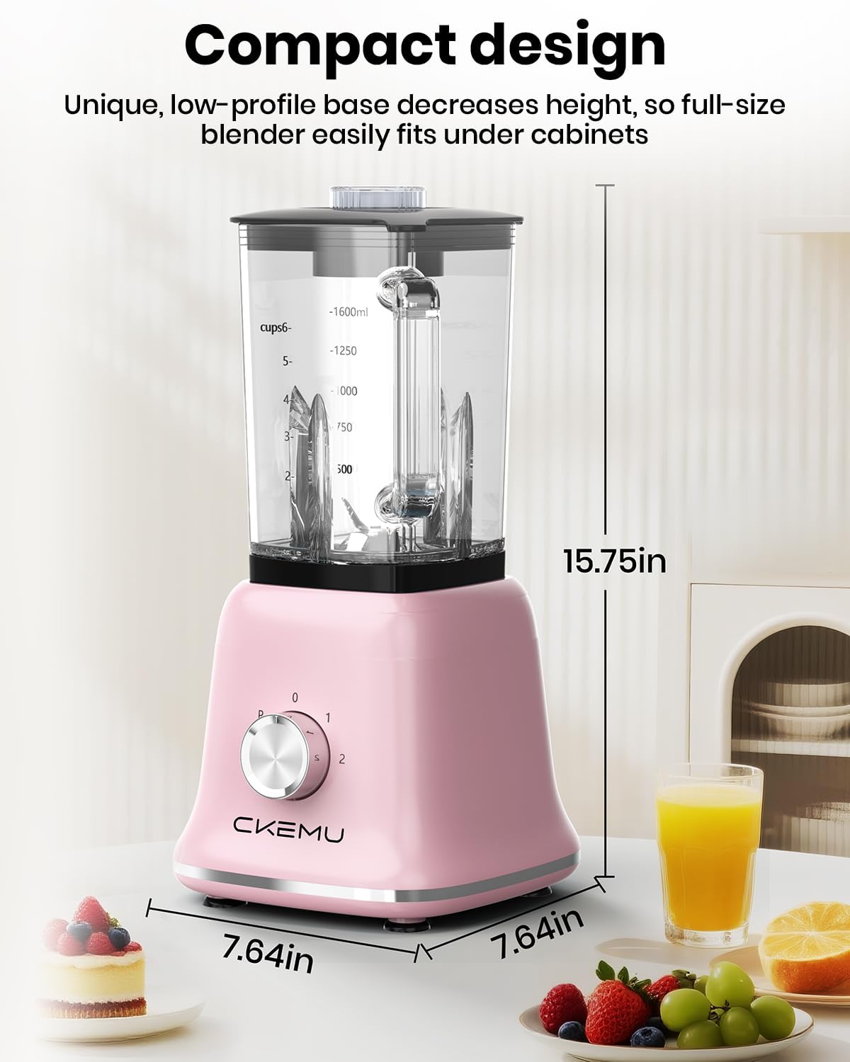 Professional Blender For Smoothies, 58 Oz Glass Jar, Glass Blender Including Puree & Crush Ice Functions, 750 Watts, Macaroon Pink, B02