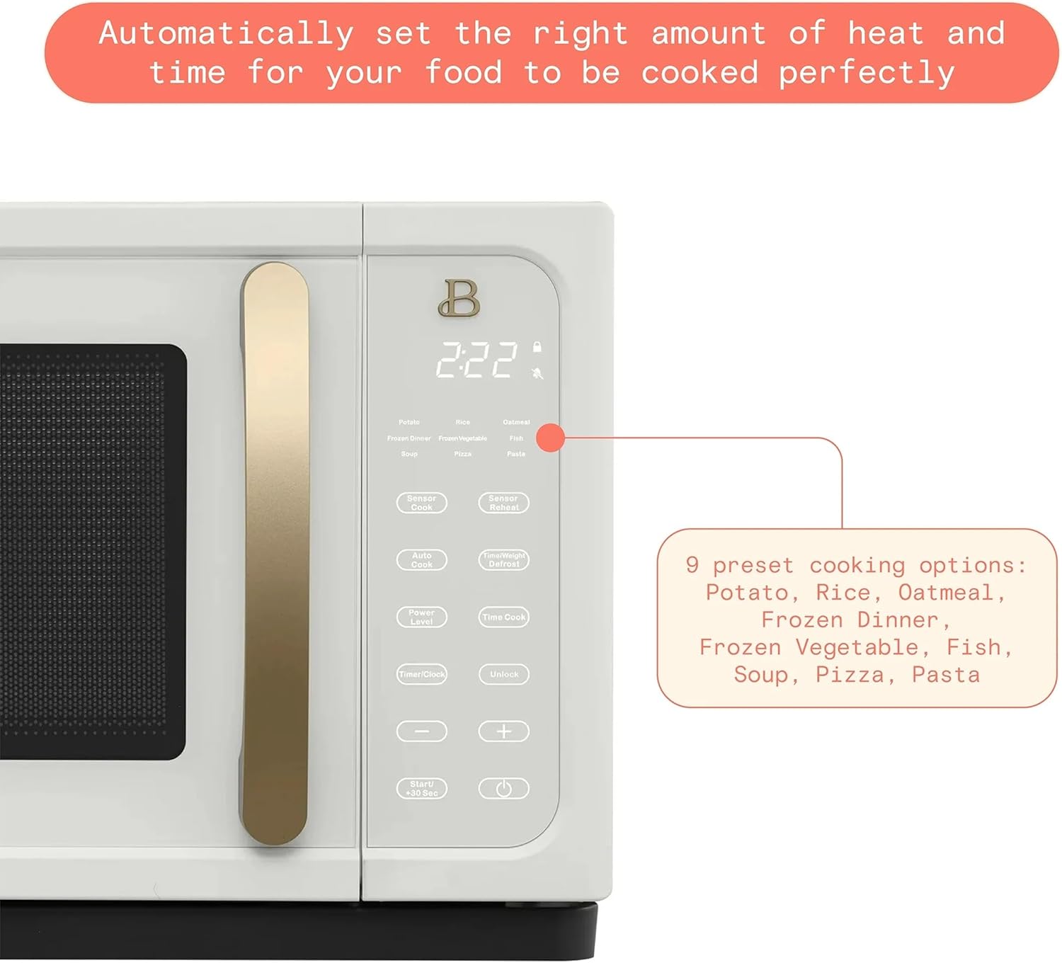 Beautiful 1.1 Cu ft 1000 Watt, Sensor Microwave Oven, White Icing by Drew Barrymore