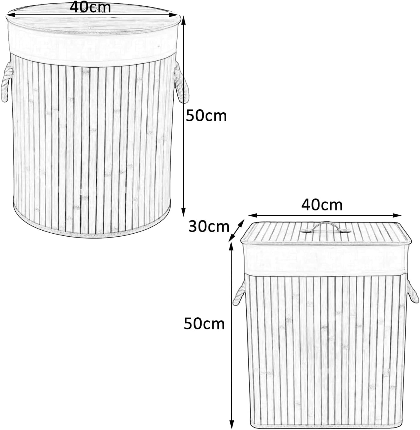 Laundry Hamper with Lid, Bamboo Laundry Basket with Handles, Removable Machine Washable Laundry Basket, for Laundry Room, Bedroom, Bathroom(Brown,Round)