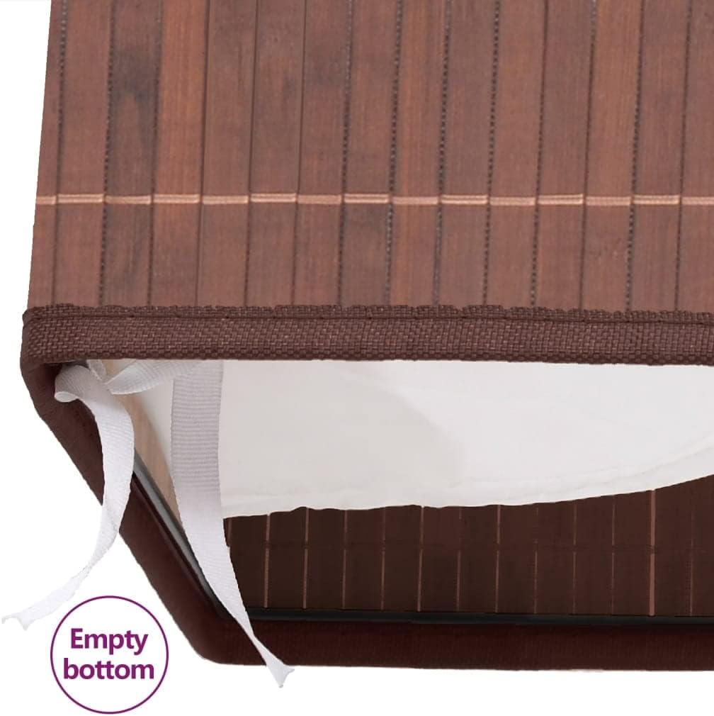 Bamboo Laundry Bin Rectangular Brown with Removable Polyester Liner, Foldable Storage Basket for Home Organization, Durable Woven Fabric Hamper