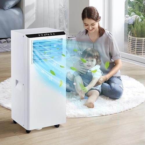 8,000 BTU Portable Air Conditioner with Dehumidifier & Fan, Compact AC Unit Cools Rooms up to 350 Sq.Ft, 24H Timer, Remote Control for Home, Office, Bedroom