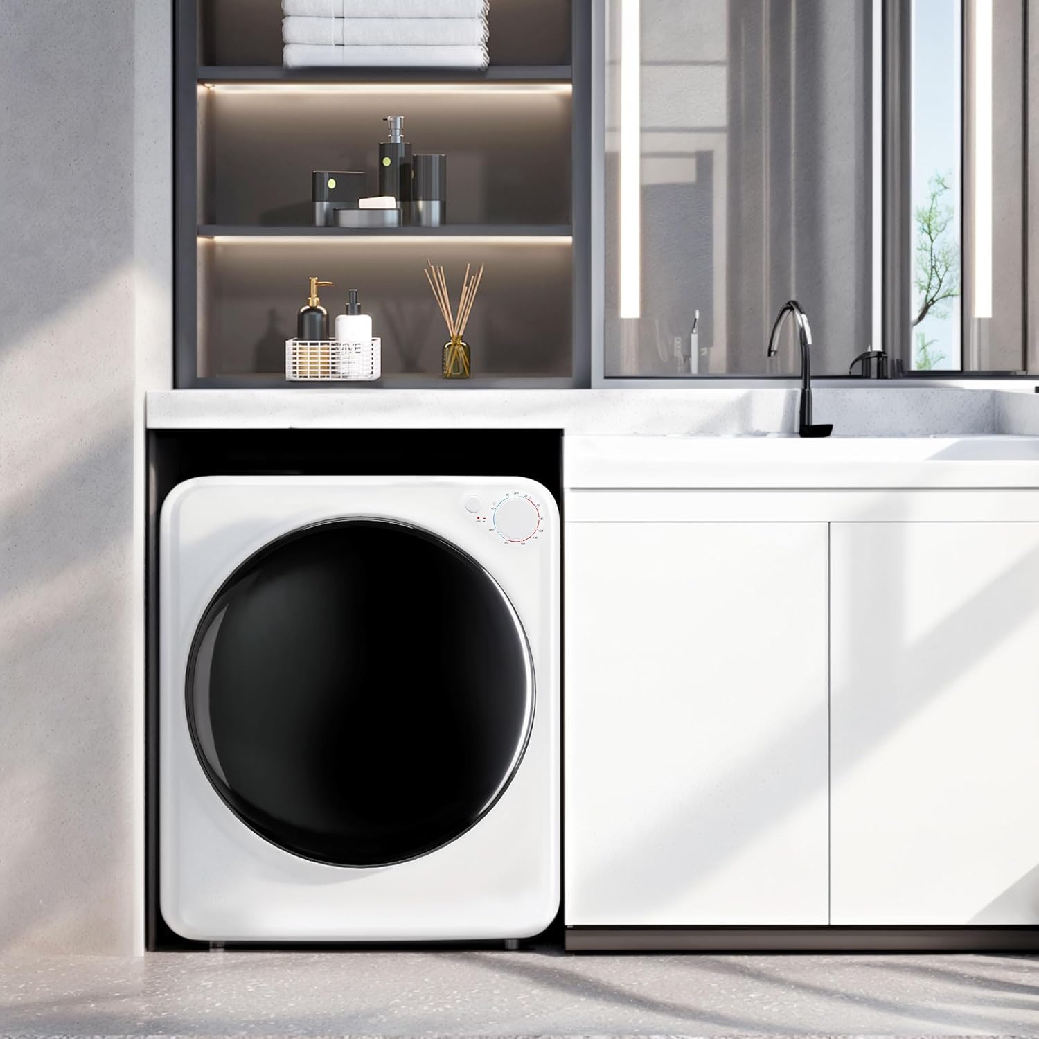 800W Electric Portable Clothes Dryer, High End Laundry Front Load Tumble Dryer Machine with Stainless Steel Tub, 5 Mode Simple Control Knob, Ideal for Apartments, Dorms, and RVs