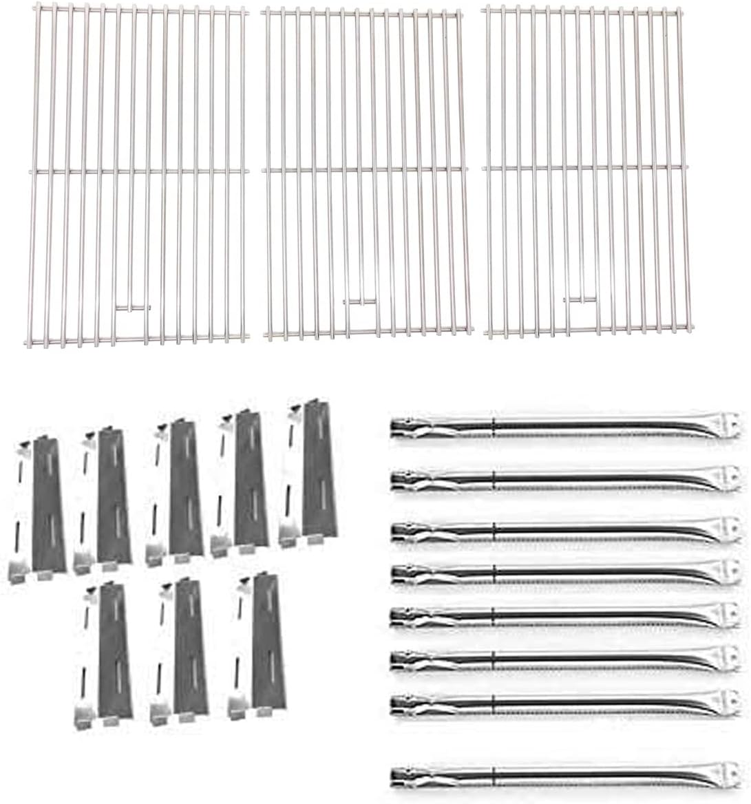 Replacement Kit for Bakers & Chefs ST1017-012939, Grill Chef BIG-8116, Gas Models Includes 8 Stainless Steel Heat Shields, 8 Stainless Steel Burners, Stainless Steel Cooking Grates Set of 3