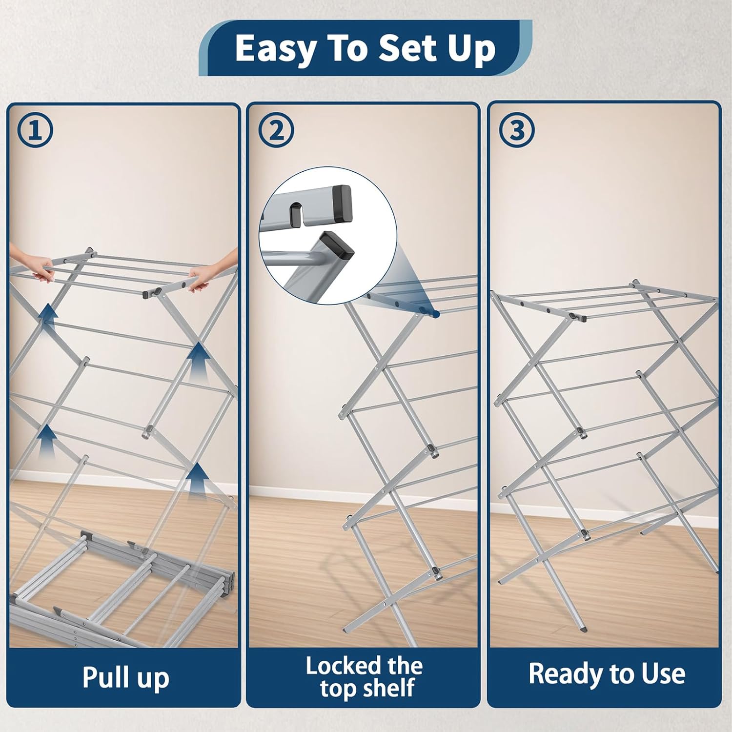 Whitmor Foldable Clothes Drying Rack: 3 Tier Laundry Drying Rack, Collapsible Drying Rack Clothing, Portable Space Saving Clothing Rack for Indoor Outdoor, 22.6